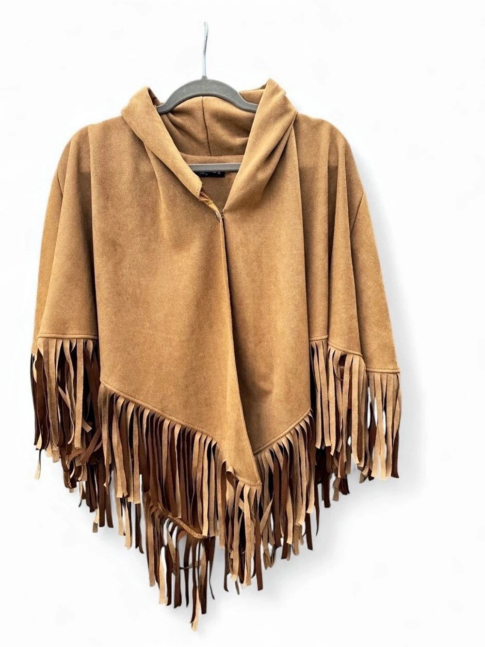 Texas Country Fringe Hooded Cape in Brown Small